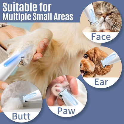Dog & Cat Paw Trimmer with Pet Paw Balm, Low Noise Dog Face Trimmer with Led Light, 18mm-Blade Pet Hair Trimmer for Grooming Face, Rump, Eyes & Ears, Easy to Clean & Use