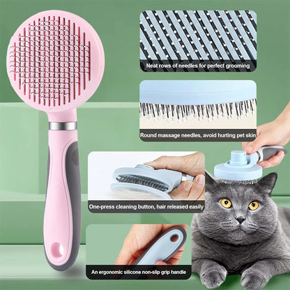 Cat Grooming Kit, 4-in-1 Cat Grooming Tools with Cats Brush, Flea Comb, Nail Clipper & Trimmer - Deshedding & Dematting for Pets Hair and Paws, Pet Shedding Set for Indoor Dogs & Cats (Pink)