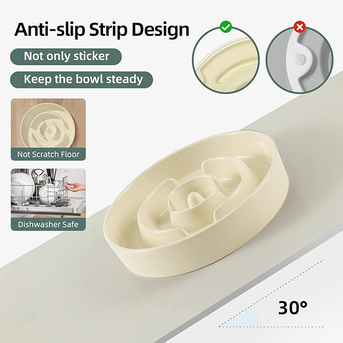 8.2inch Ceramic Slow Feeder Dog Bowl for Medium and Large Breed, Puzzle Dog Food Dish, Anti-Gulping, Pet Slow Feeder, Stop Bloat, Preventing Choking (Single Bowl-Beige)