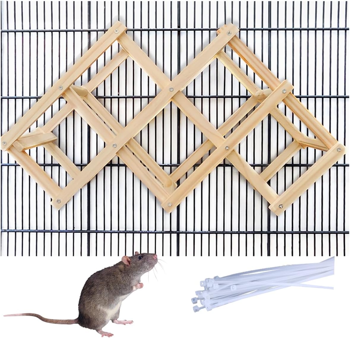 Wooden Rat Climbing Toys for Pet Rats - Natural Cage Accessories,Climbing Ladder,Hanging Enrichment Toys for Fancy Rats,Fun & Safe Play & Chew Activities,M