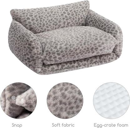 Hollypet Cat Bed Fluffy Plush Mutifuctional Double-Layer Soft Pet Couch Orthopedic Sofa Nest Beds for Small Cats and Dogs, Snow Leopard (21x15x8 inch)