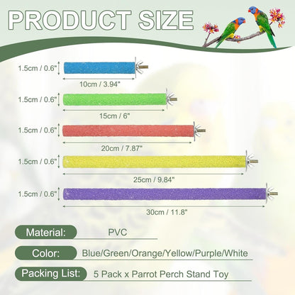 Parrot Perch, Wooden Parrot Perch Stand Toy, Paw Grinding Stick, Bird Cage Accessories, 5 Sizes (5 Colors, 5 Pcs) Birds Toys Intended for Cage/Parakeets/Conure