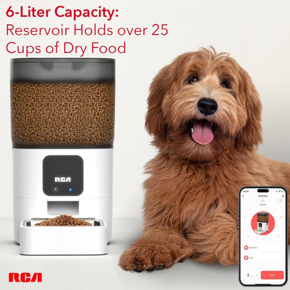 RCA Pet Rabbit, Cat & Dog Feeder, 6-Liters | Smart, WiFi, RCA App Control for Remote Feeding, Dishwasher Safe Bowls, Compatible with Alexa & Google, BPA-Free Materials