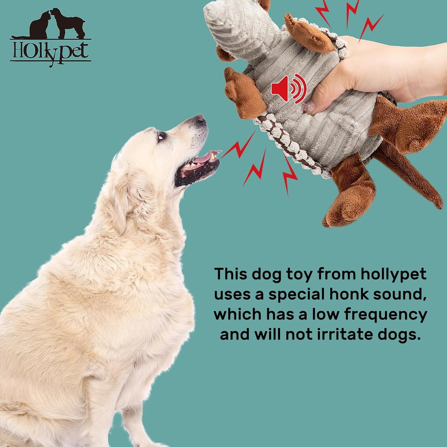 Hollypet Plush Dog Squeaky Toy Stuffed Armadillo Animal Pet Puppy Chew Toys with Clean Teeth for Small Medium Large All Breed Sizes Dogs, Gray, 8 in