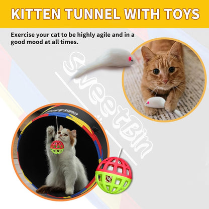 47" Long Cat Tunnels - 4 Way Cat Tunnel for Indoor Cats Play & Exploration - Collapsible Pop Up Tubes for Ferrets, Rabbits, and Small Dogs Fun, with Play Ball and Mouse Toy
