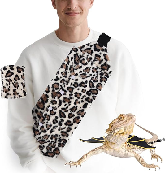 Bearded Dragon Leash and Harness Set, Beardie Carrier, Bearded Dragon Leash Adjustable Harness with Leather Wings and Sling Bag