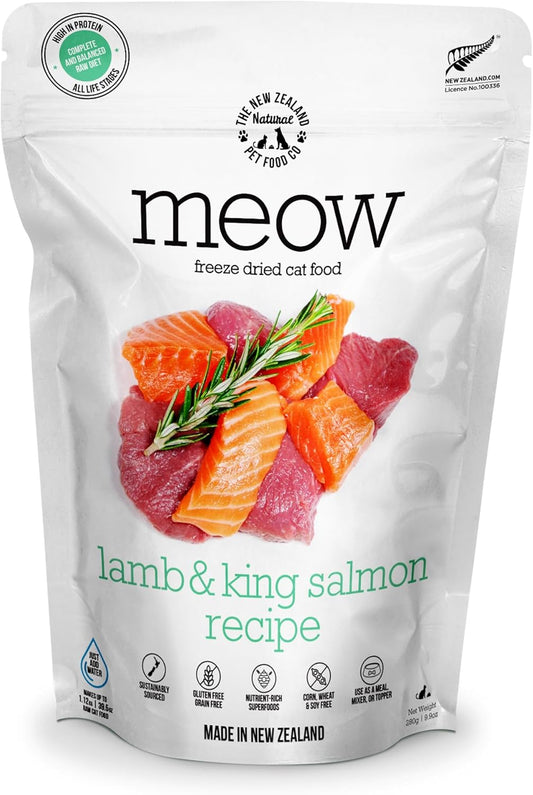 The New Zealand Natural Pet Food Co Meow Freeze Dried Cat Food - Lamb & King Salmon Recipe,High Protein Treats,Meals & Toppers,Dry Cat Food,9.9oz