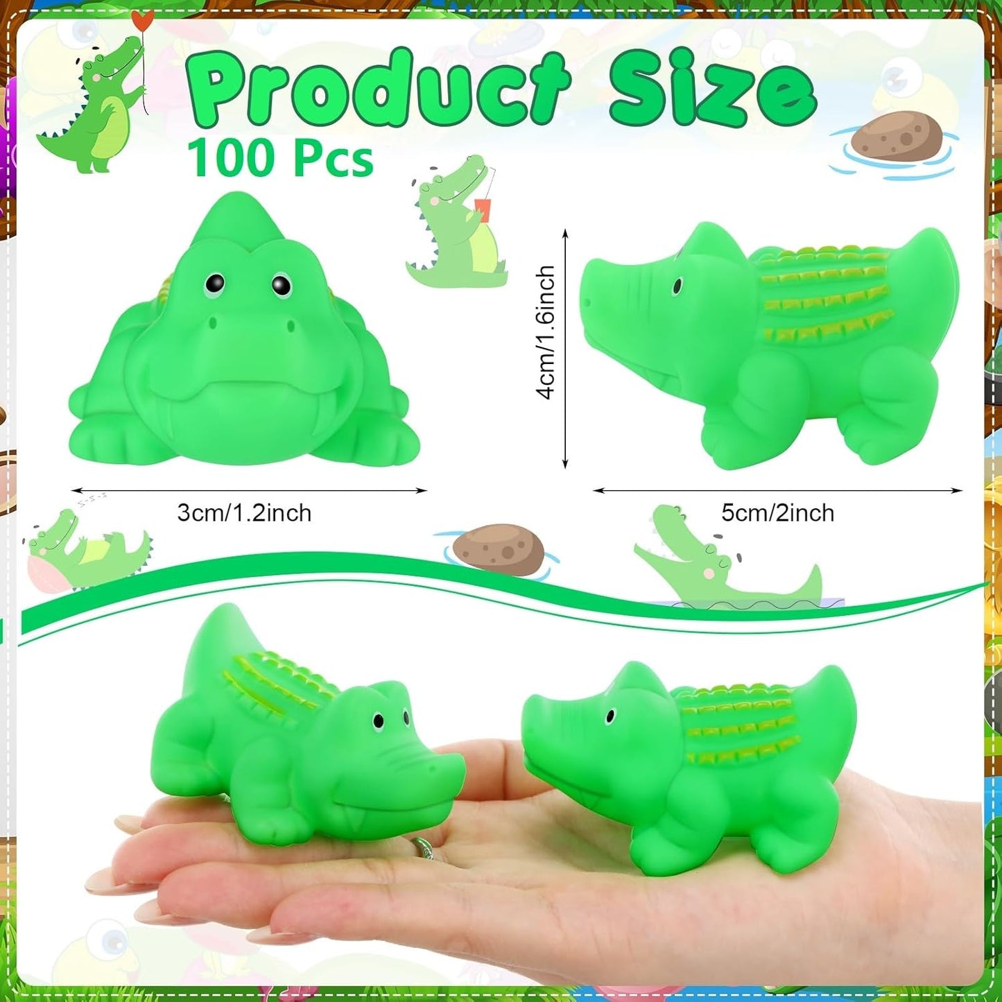Lenwen 50 Pcs Rubber Crocodile Bath Toy Bulk Mini Alligator Toys Crocodile Bathtub Toys Float Squeak Toys for Summer Pool Parties Halloween Christmas Party Birthday Decoration, 2.8 x 1.3 x 1.3 Inch