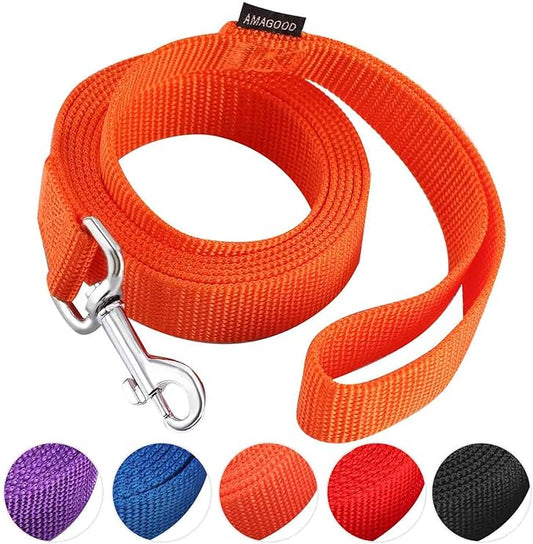 AMAGOOD 6 FT Puppy/Dog Leashes, Traditional Style Leash with Easy to Use Collar Hook, Great for Small, Medium and Large Dogs (1 in x 6 ft, Orange)