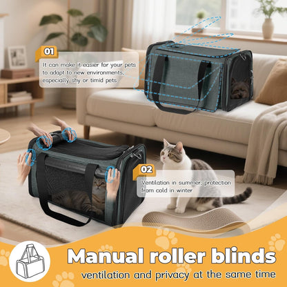 YUDODO 25 lbs Lightproof Soft Sided Pet Carrier for Large Cat & Small Dog Airline Approved Travel Puppy Carrier with Side Pockets & Reflective Mesh, Foldable Portable for Outdoor Car Grey Green