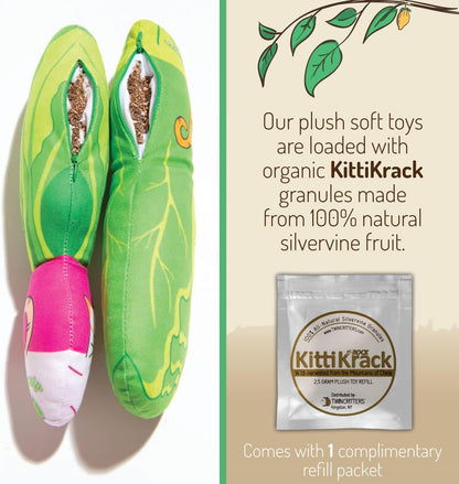 KittiVeggi 2-Pack Organic Silvervine Catnip Substitute Toys for Cats & Kittens | 100% All-Natural Wild Harvested Silvervine | 2 Refillable Vegetable Kicker Cat Toys