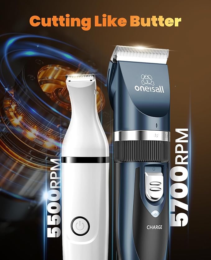 oneisall Dog Clippers and Paw Trimmer Kit 2 in 1 Low Noise Cordless Dog Clippers for Grooming Pet Hair Trimmers for Small and Large Dogs Cats Animals