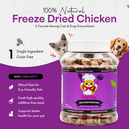 Freeze-Dried Chicken Heart Treats for Cats & Dogs – 100% Human Grade, Single Ingredient, High-Protein, Healthy Snack – No Additives or Preservatives – 2.6oz - Inspected & Tested in USA