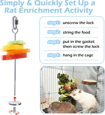 2Pcs Rat Enrichment Toys, 304 Stainless Steel Rat Foraging Toy for Fruit Vegetable Holder, Fancy Mice Cage Accessories Puzzle Toy, Hanging Rodent Toys Slow Feeder, Bird Foraging for Parakeet