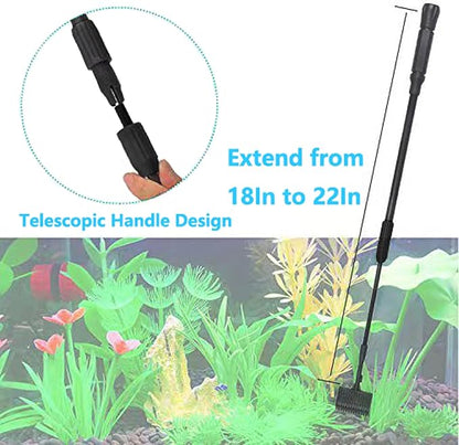 Carefree Fish 7IN1 Aquarium Cleaning Tools Long Handle Adjustable Length 18~24Inch Fish Tank Cleaner Kit Alage Scraper Scrubber Brushes Set Plant Scissor Long Tweezer