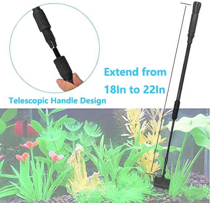 Carefree Fish 4IN1 Aquarium Cleaning Tools Long Handle Adjustable Length 18~24Inch Fish Tank Cleaner Kit Alage Scraper Scrubber Brushes Set