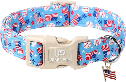 4th of July Dog Collar–American Flag Dog Collars,Patriotic Stars & Baseball Pet Collar with Quick Release,Adjustable for Small/Medium Dogs