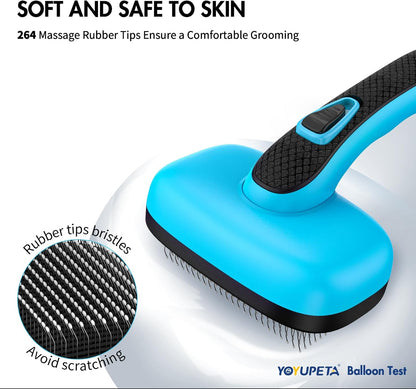 3 PCS Dog Grooming Brush Kit – Self Cleaning Slicker Brush for Shedding Short & Long Haired Dogs & Cats. Removes Loose Fur, Undercoat, Mats, Tangles for Small, Medium & Large Pets. Blue