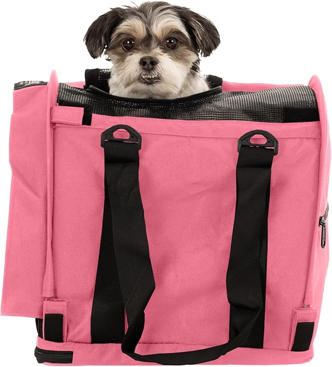 SturdiBag Pro 2.0 Pet Travel Carrier for Cats and Dogs | Soft Sided Pet Carrier Bag with Safety Clips and Seatbelt Straps for Airplane or Car Travel | Cube, Soft Pink