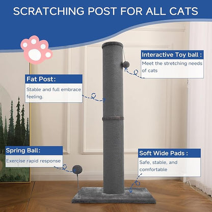 Cat Craft Bobcat Cat Scratching Post for Indoor Cats, Tall Cat Scratch Post, Carpet Cat Scratching Post with Replaceable Toys, Sturdy Base, Large, Gray
