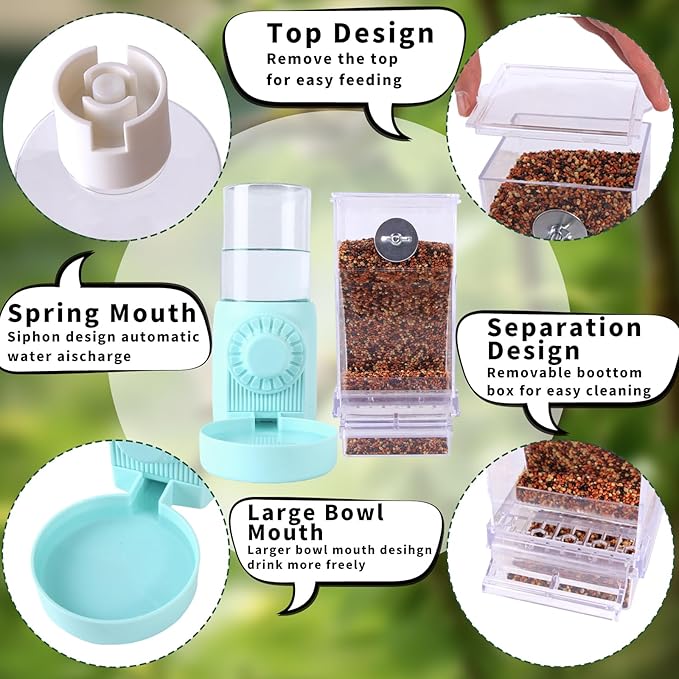 Automatic Bird Water Dispenser, No Mess Bird Feeder for Cage,Parakeet Cage Accessories Feeder and Waterer for Parrots Cockatiel Canary Budgies Finches (Cage Feeding Door Size Over 3.15 * 3.15 inch)