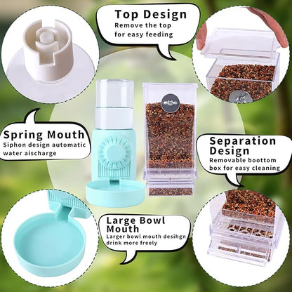 Automatic Bird Water Dispenser, No Mess Bird Feeder for Cage,Parakeet Cage Accessories Feeder and Waterer for Parrots Cockatiel Canary Budgies Finches (Cage Feeding Door Size Over 3.15 * 3.15 inch)