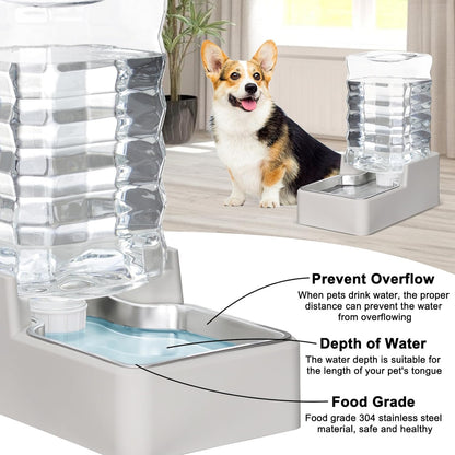 RIZZARI Stainless Steel Pet Water Feeder: 8.5L Beige Automatic Leak-Proof Gravity Dispenser for 30-60 LB Dogs with Spine Problems - Without Filter - for Living Room Kitchen