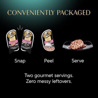 Sheba Perfect Portions Wet Cat Food Cuts in Gravy Variety Pack, Roasted Chicken, Tender Turkey, with Sustainable Salmon, and with Sustainable Tuna, 2.6 oz. Twin-Pack Trays (48 Count, 96 Servings)