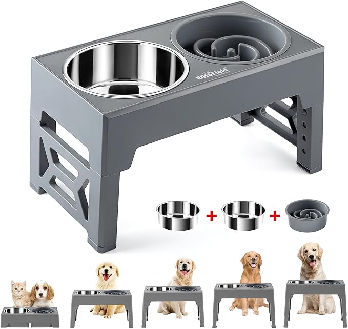 EliteField Elevated Dog Bowls (2-Year Warranty), Two 58 oz Stainless Steel Food Bowls, 5 Adjustable Raised Heights (4", 9.5", 10.5", 11.5", 12.75") Suitable for Dogs of All Ages, Small to Large Sizes