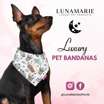 LunaMarie - Luxury Pet Birthday Bandanas -Premium & Silky Poly Fabric | 100% Handmade | Custom Shape Dual Layered (Boba, Small)