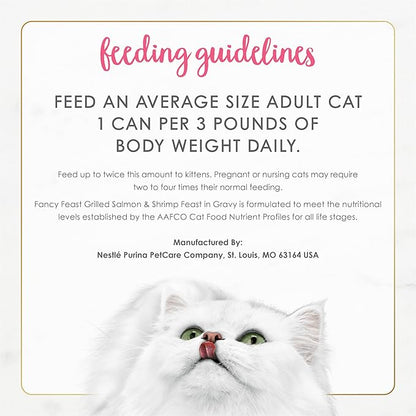 Purina Fancy Feast Grilled Wet Cat Food Salmon and Shrimp Feast in Wet Cat Food Gravy - (Pack of 24) 3 oz. Cans