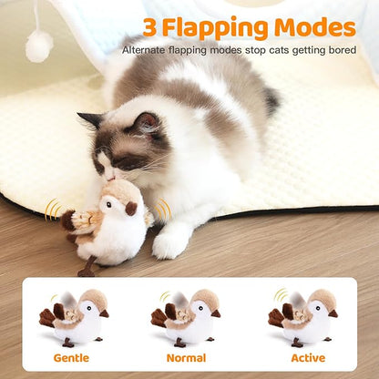 Cat Toys Flapping Bird(No Flying)， Rechargeable Touch-Activated Interactive Toy with Lifelike Chirp for Indoor Cats & Kittens Exercise （Sparrow）
