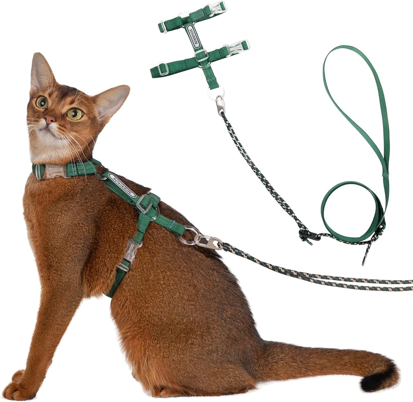 Cat Harness and Leash Set - Green Lightweight Soft Kitten Harness Escape Proof, Adjustable Travel Pet Harness for Walking，Easy Control Comfortable Outdoor (Green, One Size Fits All)