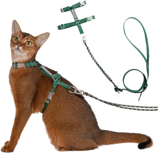 Cat Harness and Leash Set - Green Lightweight Soft Kitten Harness Escape Proof, Adjustable Travel Pet Harness for Walking，Easy Control Comfortable Outdoor (Green, One Size Fits All)