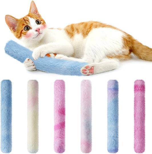 MEWTOGO 6Pcs Cat Kicker Toys with Sound Paper- Kitty Kick Sticks Soft Plush Cat Chew Toy to Squeak- Durable Kick Toy for Indoor Cats Gift Playing(11.8" x 1.6")