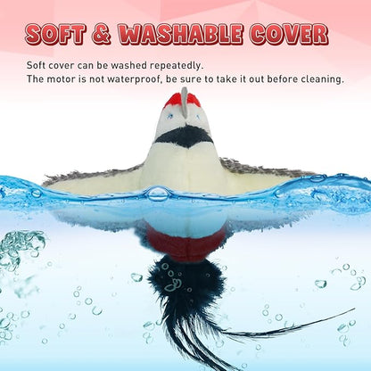 Cat Toys, Flapping Wings Woodpecker, No Flying, Chirping Bird Interactive Catnip Toy for Kitten or Small Dogs, Touch Activated, Rechargeable, 3 Modes