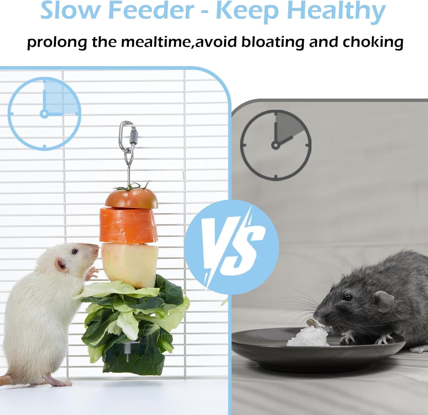 2Pcs Rat Enrichment Toys, 304 Stainless Steel Rat Foraging Toy for Fruit Vegetable Holder, Fancy Mice Cage Accessories Puzzle Toy, Hanging Rodent Toys Slow Feeder, Bird Foraging for Parakeet