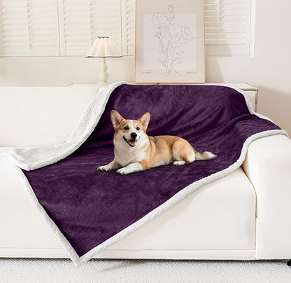 Smiry Waterproof Blanket Throw for Large Dogs, Soft Reversible Dog Blanket for Sofa Couch Bed, Washable Leakproof Sherpa Fleece Furniture Couch Cover Protector(40"x60", Dark Purple/White)