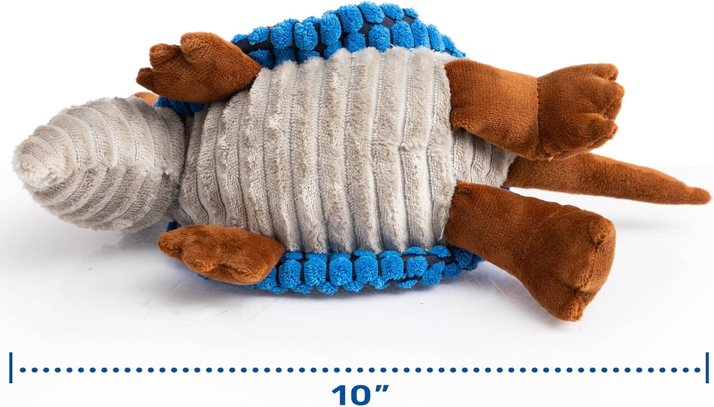 Hollypet Plush Dog Squeaky Toy Stuffed Armadillo Animal Pet Puppy Chew Toys with Clean Teeth for Small Medium Large All Breed Sizes Dogs, Blue, 8 in
