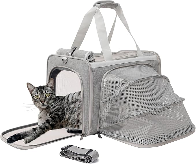 Cat Carriers Soft Stylish Small Dogs Puppy Pets Bag,Sturdy,Ventilated,Airline Approved,Expandable,Rabbit Cage Small Animals Travel Outdoor Carry Kennel Gray Color