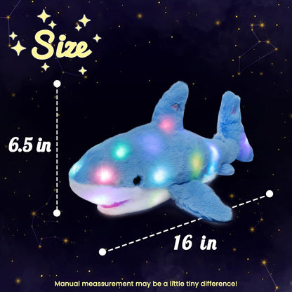 Hopearl LED Plush Shark Lighting Up Stuffed Animal Floppy Night Lights Glow in The Dark Birthday Festival for Kids Toddler Girls, Blue, 16''