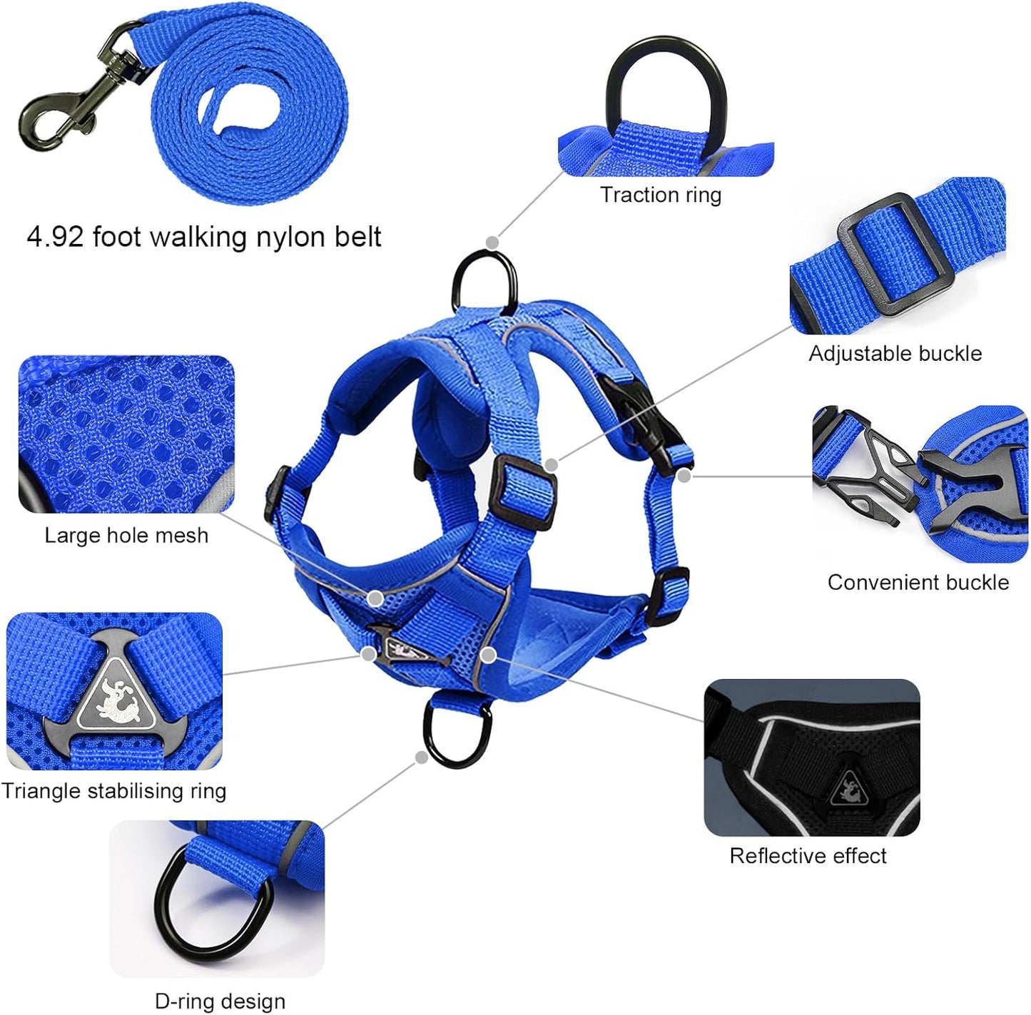 XL Cat Harness Escape Proof for Heavy Cats - Adjustable Vest Leash Set with 4 Buckles, Reflective Breathable Mesh for Extra Large Cats