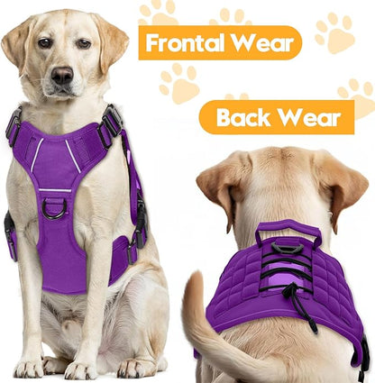 Heavy-Duty Tactical Dog Harness for Large Dogs, No Pull Adjustable Reflective Pet Vest with Molle System, K9 Military-Grade Control for Service Training, Outdoor & 10+ Breeds, Purple, X-Large