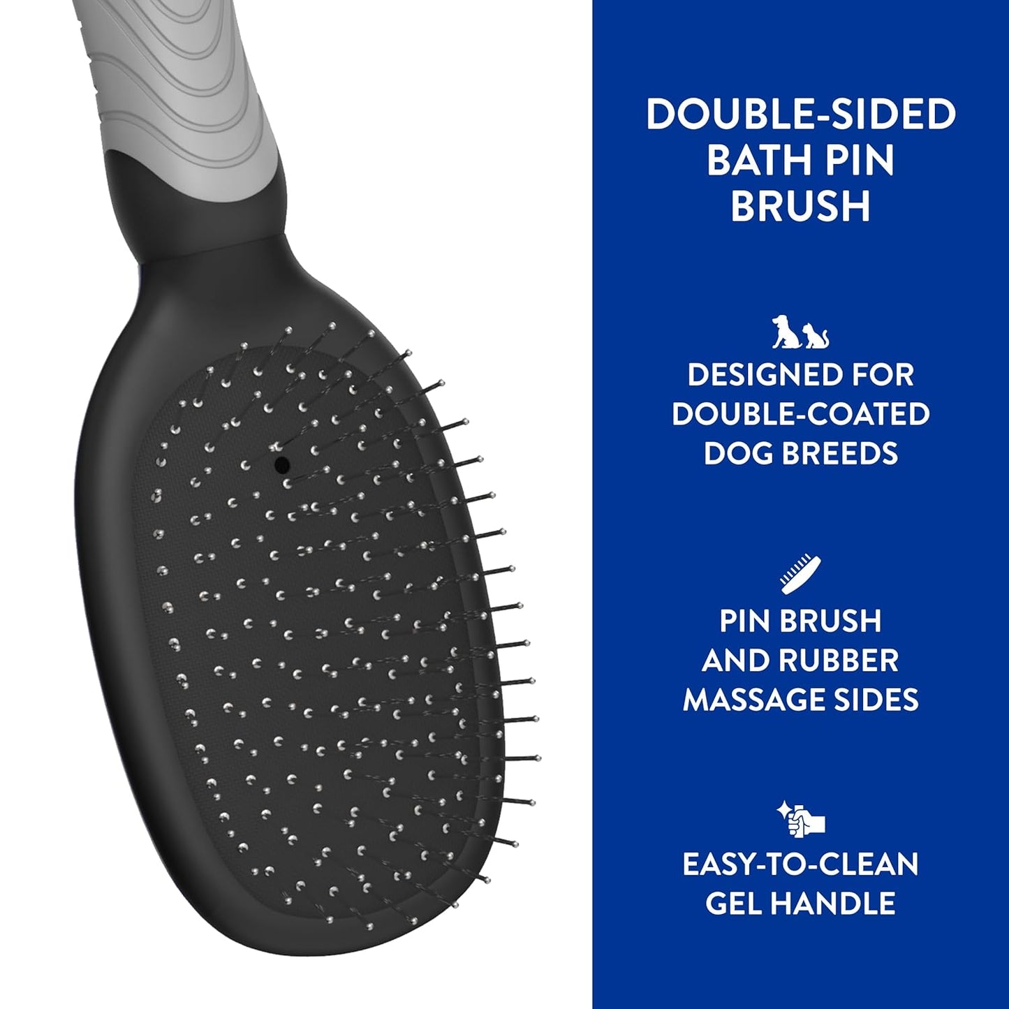 WAHL Professional Animal Double Sided Bath Pin Brush for Dogs (#858477) - Pet Brush to Groom Dogs - For Akitas, Huskies & Australian Shepherds - Durable Dog Pin Brush