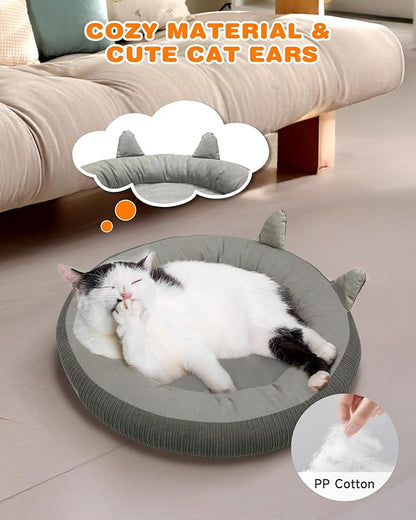 Heated Cat Bed Indoor Pets – Adjustable Temperature 86-131℉ Cat Heating Pad with Timer, Chew Resistant 87 Inch Cord, Washable Cover, Round Cozy Donut Pet Bed for Small Cats Kittens Dogs