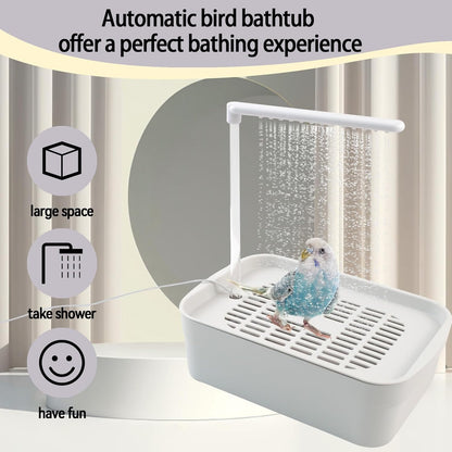 PINVNBY Automatic Bird Bath with Pump,Parrot Bathtub Shower Parakeet Bath Box with Cage USB & Power Plug Water Circulated Controller for Cockatiel Lovebird Conure Budgie(White)