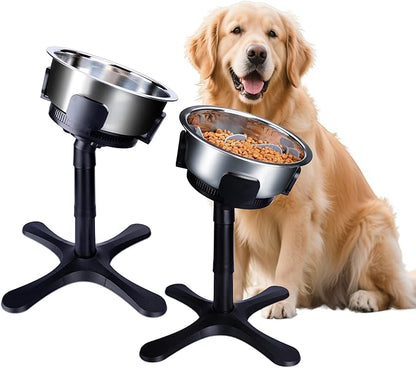 Elevated Dog Bowls Slow Feeder, 3 Adjustable Stand Heights and Width, Non-Slip Foot Mats, Tilting Raised Dog Bowls for Small, Medium and Large Dogs Breed (2 Pack), Black