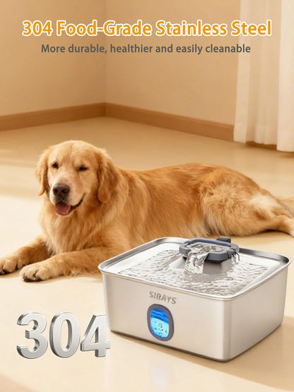SIBAYS 4Gal/15L Large Dog Water Fountain, Stainless Steel Pet Fountain with Water Window & LED Light, Ultra Quiet Automatic Dog Water Bowl Dispenser for Large Dogs & Multi-pet, Easy to Clean FS76