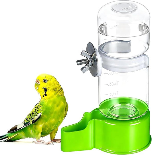 BWOGUE Automatic Bird Water Dispenser, 4.73 Fl Oz Parakeet Water Dispenser for Cage No Mess Suspended Bird Water Feeder for Cockatiel Budgie Conure Lovebirds