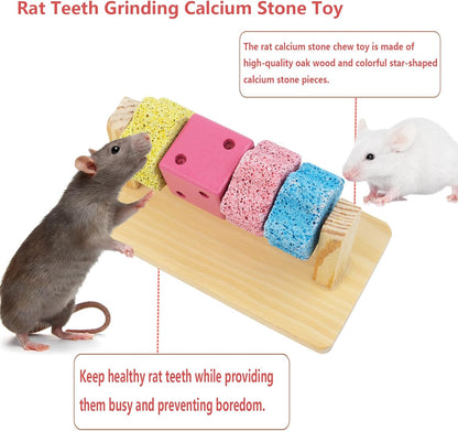 Guinea Pig Chew Toys for Teeth, Natural Hamster Lava Grinding Stone, Adds Calcium to Diet, Rotating Rat Enrichment Toys Wood Stand for Syrian & Dwarf Hamsters, Rats, Guinea Pig, Chinchillas